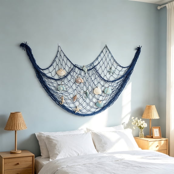 Natural Fishing Net Decor with Shells 79 Inch Beach Theme Decor for Party Home Bedroom Wall Hanging Fish Net Decorations