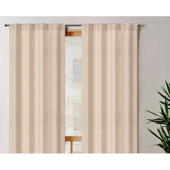 Natural Flax Linen Tab Top Curtains, Farmhouse Drapes - Set of 2 50x96 inch