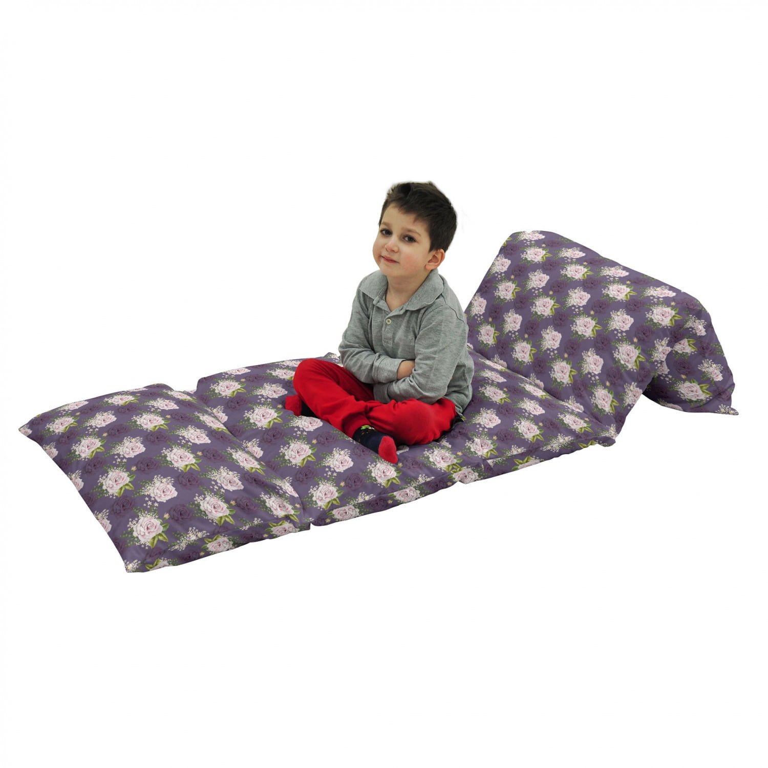 Natural Floor Pillow Lounger Cover, Floral Theme Roses and Little