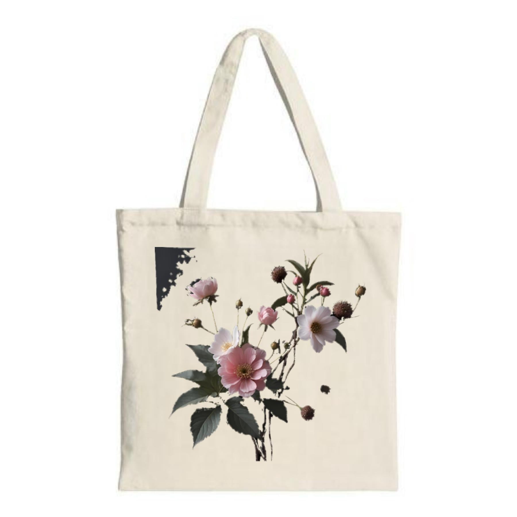 Natural Floral Tote Bag - Realistic Pink & White Flower Bouquet with ...