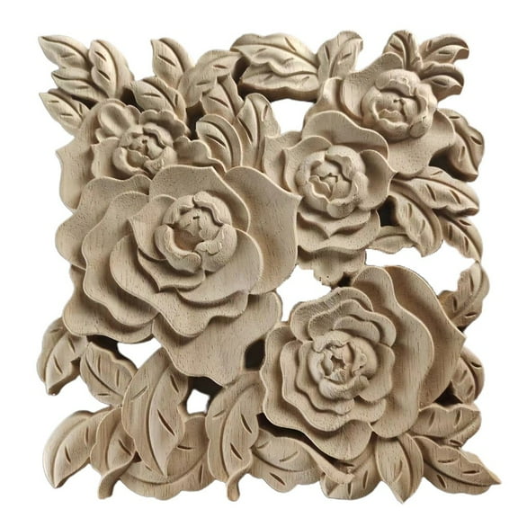 Natural Floral Wooden Figurines Crafts Wood Carved Corner Appliques Frame Wall Door Furniture Woodcarving Decorative