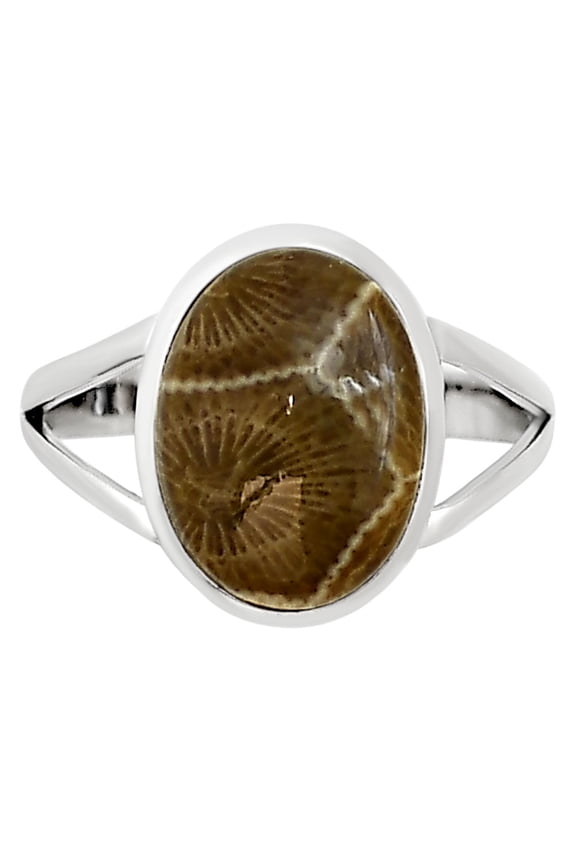 Natural Flower Fossil Coral 925 Silver Plated Ring s.8 Jewelry WR99-10034