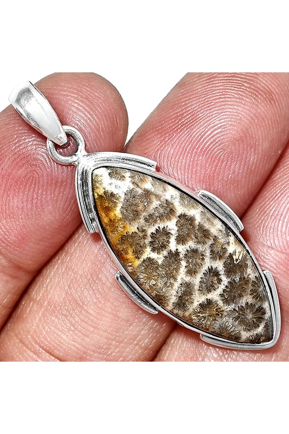 Natural Flower Fossil Coral 925 Sterling Silver Pendant Jewelry P-1072 SDP153942