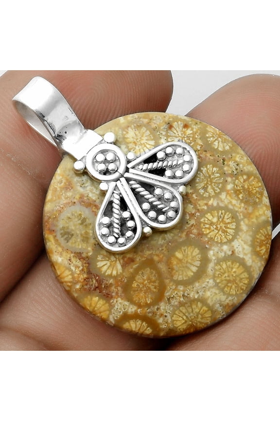 Natural Flower Fossil Coral 925 Sterling Silver Pendant Jewelry P-1469 SDP115784