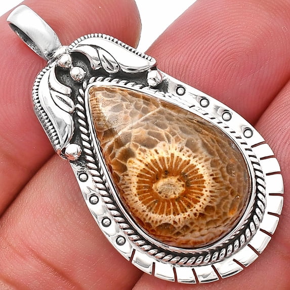 Natural Flower Fossil Coral 925 Sterling Silver Pendant Jewelry P-1568 SDP144224