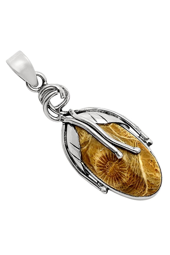 Natural Flower Fossil Coral 925 Sterling Silver Pendant Jewelry SDP158090