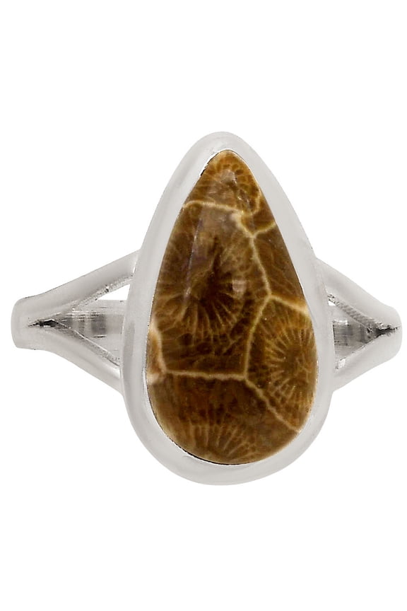 Natural Flower Fossil Coral 925 Sterling Silver Ring s.10 Jewelry R-1005 SDR250422