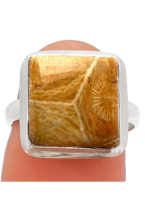 Natural Flower Fossil Coral 925 Sterling Silver Ring s.7 Jewelry R-1007 SDR226333
