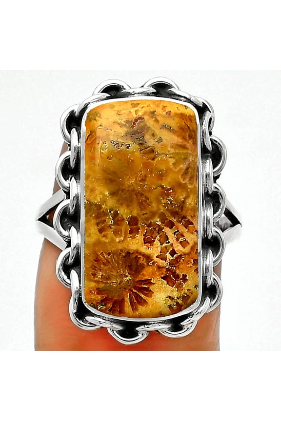 Natural Flower Fossil Coral 925 Sterling Silver Ring s.7 Jewelry R-1093 SDR165658