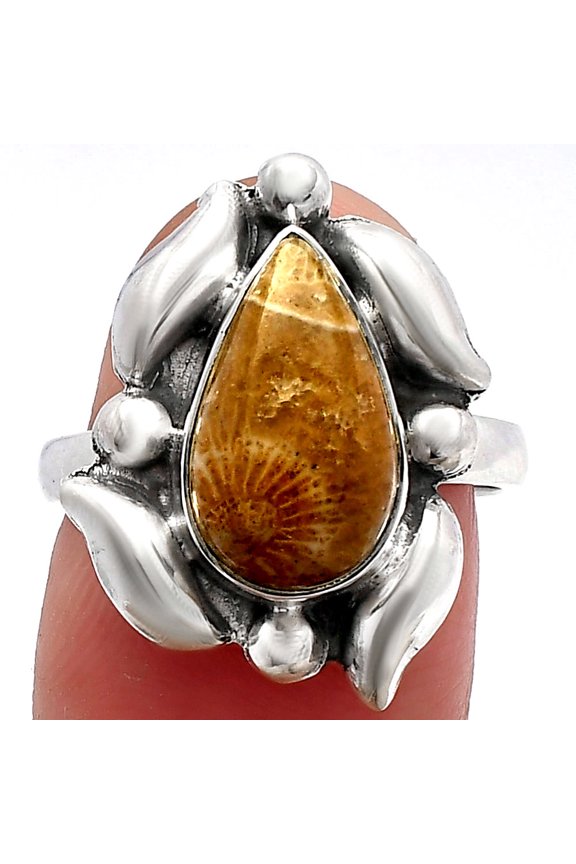 Natural Flower Fossil Coral 925 Sterling Silver Ring s.7 Jewelry R-1125 SDR229622