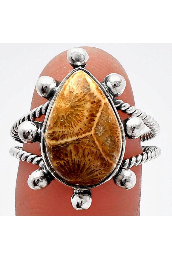 Natural Flower Fossil Coral 925 Sterling Silver Ring s.8.5 Jewelry R-1268 SDR229102