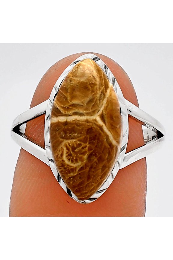 Natural Flower Fossil Coral 925 Sterling Silver Ring s.8 Jewelry R-1074 SDR230986
