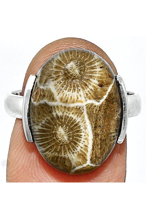 Natural Flower Fossil Coral 925 Sterling Silver Ring s.8 Jewelry R-1173 SDR243936