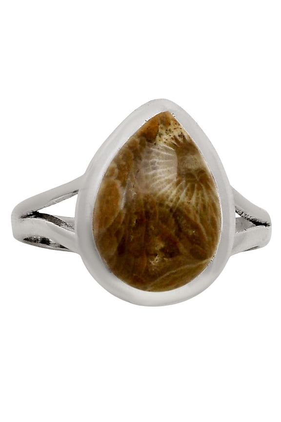 Natural Flower Fossil Coral 925 Sterling Silver Ring s.9 Jewelry R-1005 SDR250415