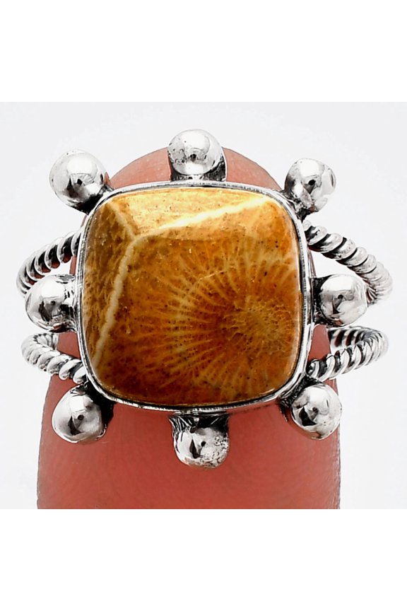 Natural Flower Fossil Coral 925 Sterling Silver Ring s.9 Jewelry R-1268 SDR229101