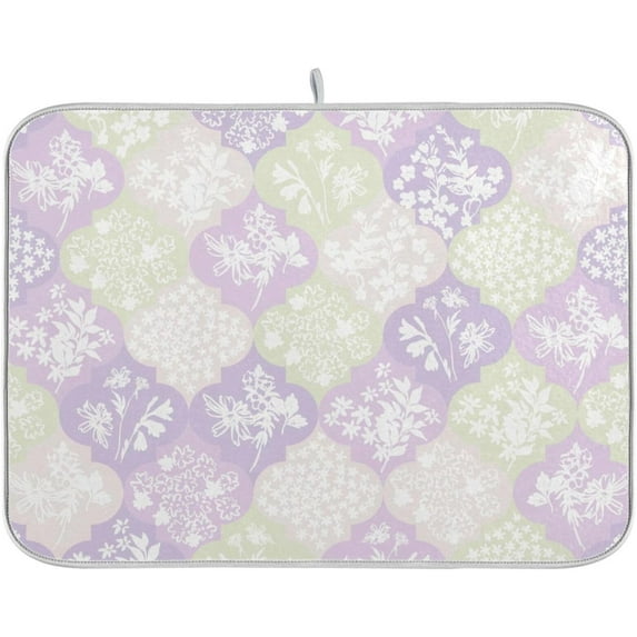 Natural Flowers Dish Drying Mat for Kitchen Counter, Ultra Absorbent Reversible Microfiber Dishes Drying Rack Pad Heat-resistant Mats 16x18in