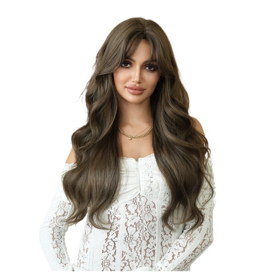 Natural Fluffy Big Wave Long Curly Hair Wig Set for Women - 75cm High Temperature Silk Hair for Daily Use