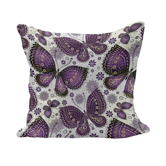 Natural Fluffy Throw Pillow Cushion Cover, Butterflies with Paisley Motif on Wings Flowers Art Print, Decorative Square Accent Pillow Case, 36" x 36", Purple White Lilac, by Ambesonne