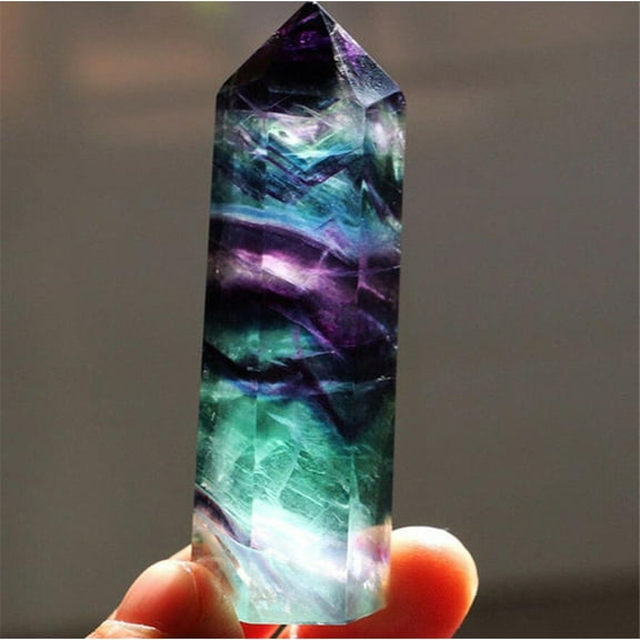 Natural Fluorite Crystal Hexagonal Wand Point - Amethyst Quartz Stone for Healing, Meditation, Reiki, Chakra Balancing, Energy Cleansing