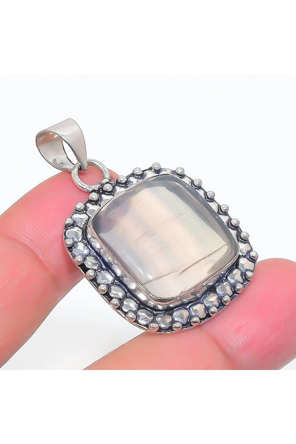 Natural Fluorite Gemstone 925 Sterling Silver Jewelry Pendant 1.65"
