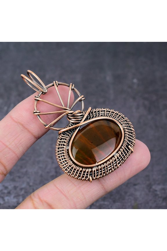 Natural Fluorite Gemstone Handmade Copper Wire Wrap Pendant Jewelry 2.56"