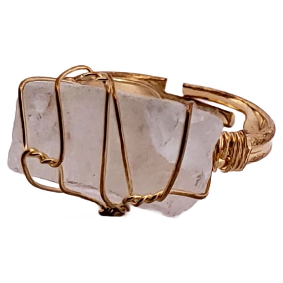 Natural Fluorite Gold Adjustable Ring
