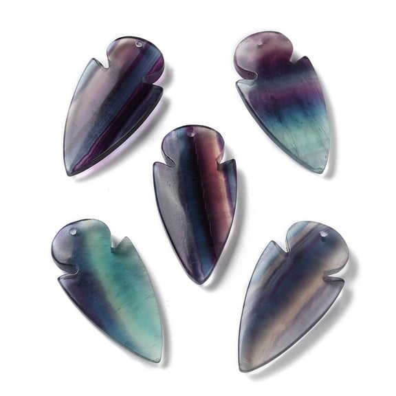 Natural Fluorite Pendants Arrowhead Charms 47x23x7mm Hole: 1.5mm