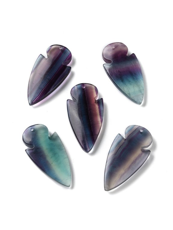Natural Fluorite Pendants Arrowhead Charms 47x23x7mm Hole: 1.5mm
