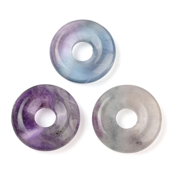 Natural Fluorite Pendants Donut/Pi Disc Charms 16x4.5mm Hole: 5mm