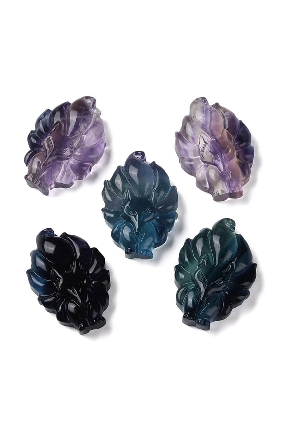 Natural Fluorite Pendants Nine-Tail Fox Charms 44.5x30x11mm Hole: 0.8mm