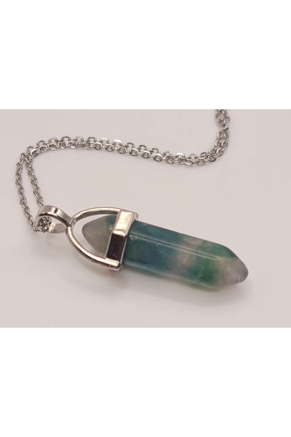 Natural Fluorite Purple green Handmade Point Necklace