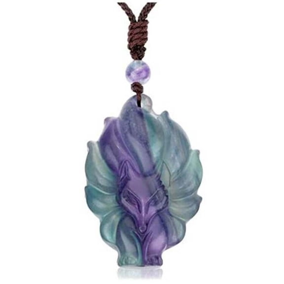 Natural Fluorite Restoration Crystal Engraved Nine-Tailed Fox Stone Pendant