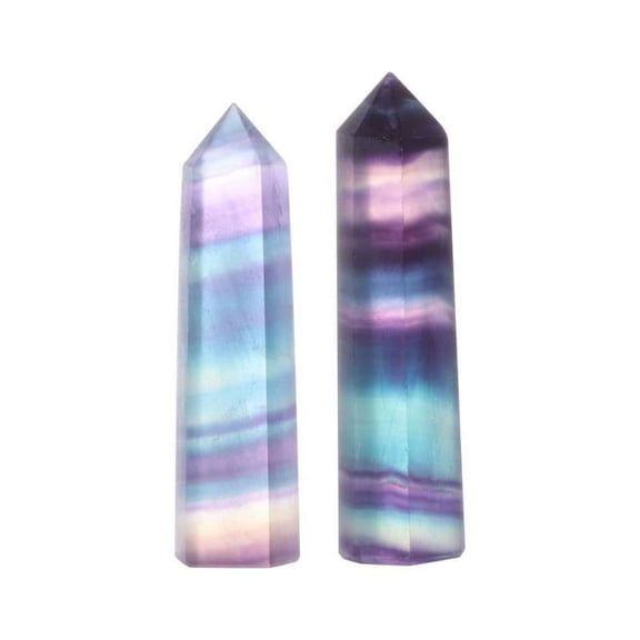 Natural Fluorite Self Standing Healing Crystal Point Wand Faceted Prism Wand Carved Reiki Stone Figurine