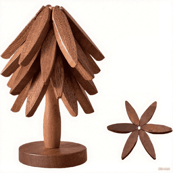 Natural Foldable Wooden Trivets for Hot Dishes,4 pieces of trivet and 1 bracket Kitchen Wooden Trivet,unfolds 7.8 inches,for Hot Dishes、Pot、Bowl、Teapot、Hot Pot Holder.(Walnut Wood)