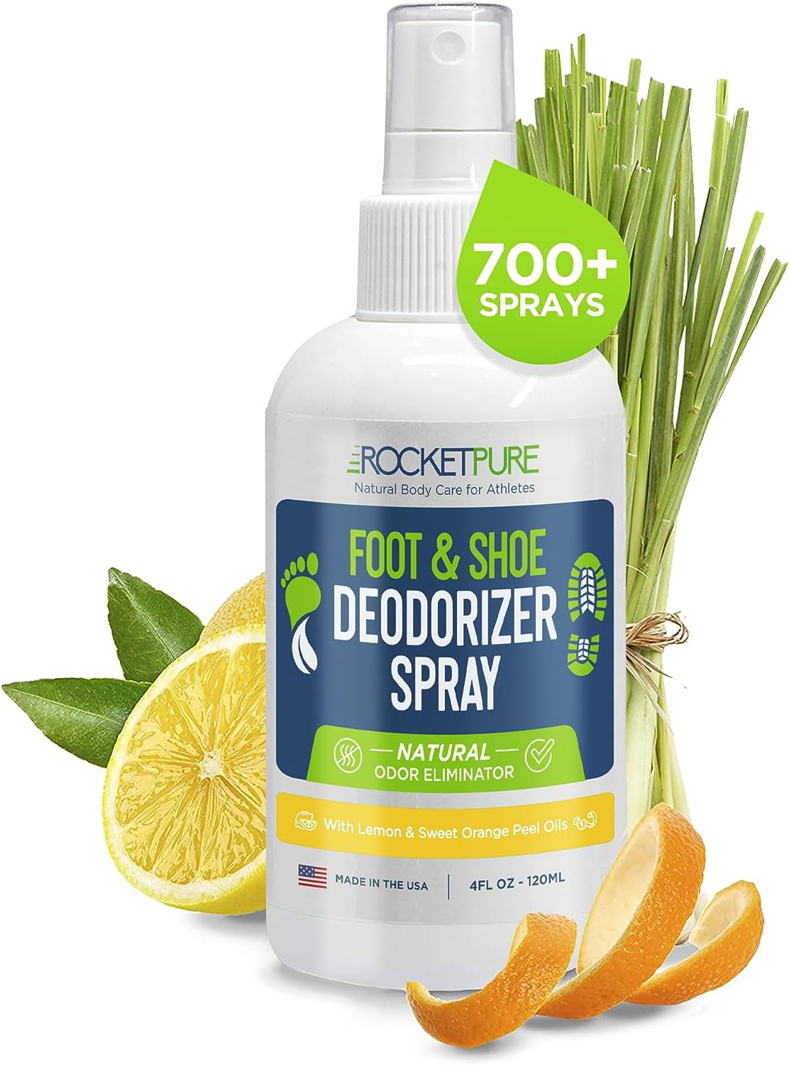 Natural Foot & Shoe Deodorizer Spray - for Feet, Shoes & Gym Gear | Odor Eliminator & Strong Smell Remover for Any Boot or Sneaker - Made with Powerful Essential Oils - Lemon