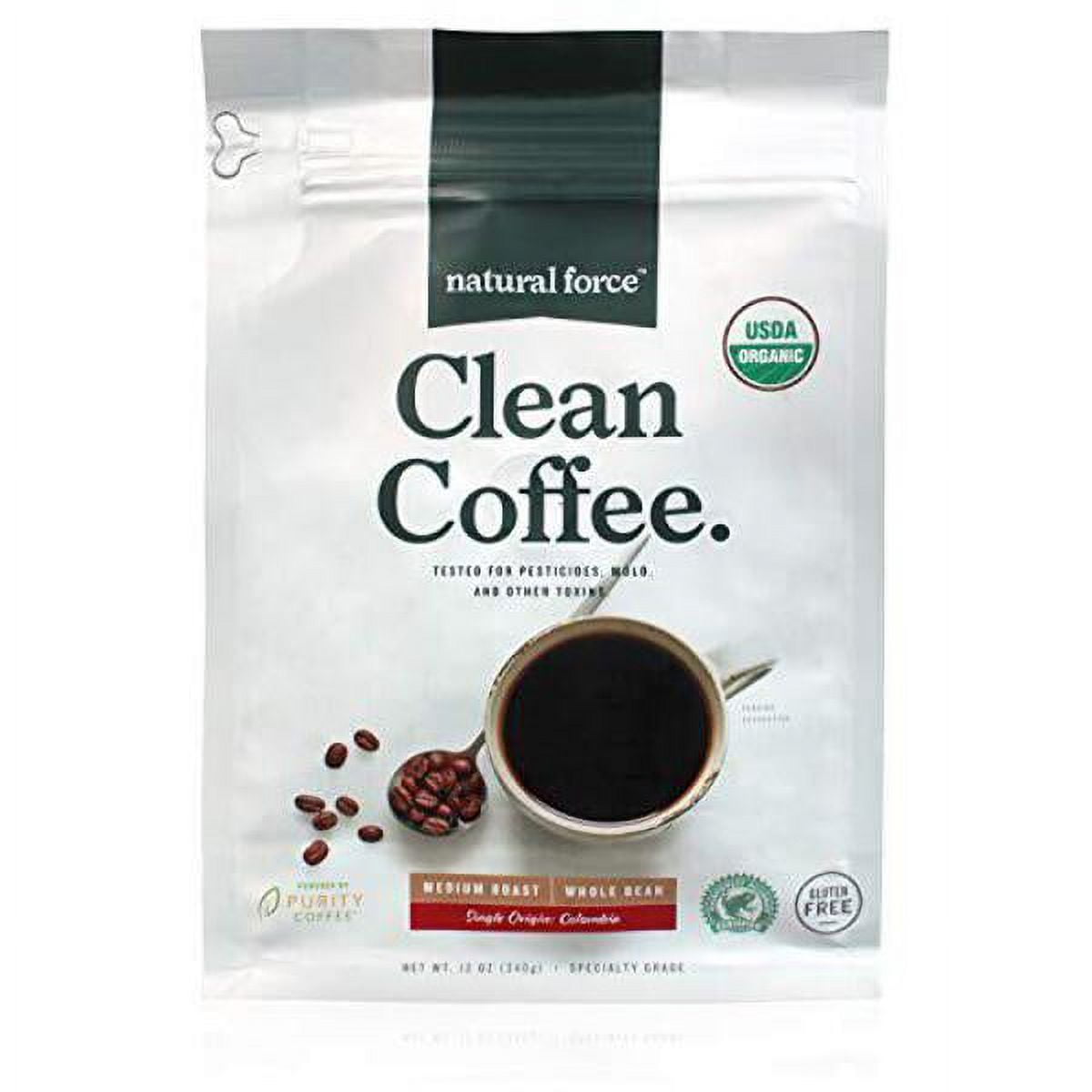 Natural Force 803054 12 oz Regular Medium Roast Whole Bean Clean Coffee
