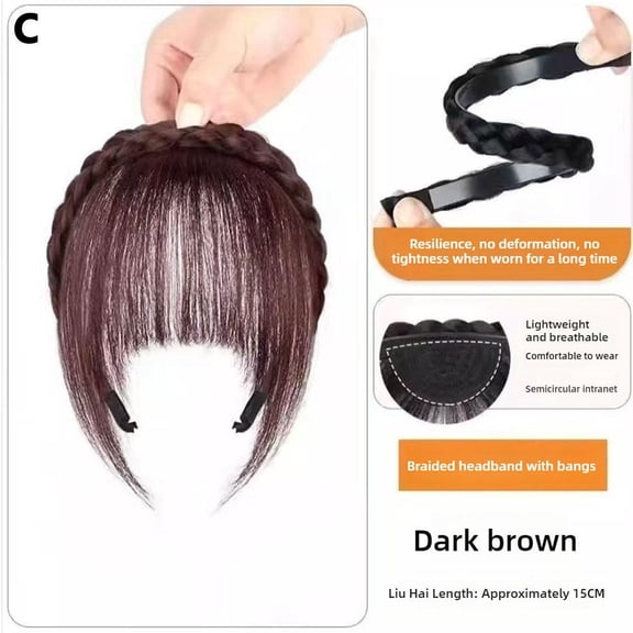 Natural Forehead Wig Bangs Fishbone Braid Headband B8 With Light Sideburns