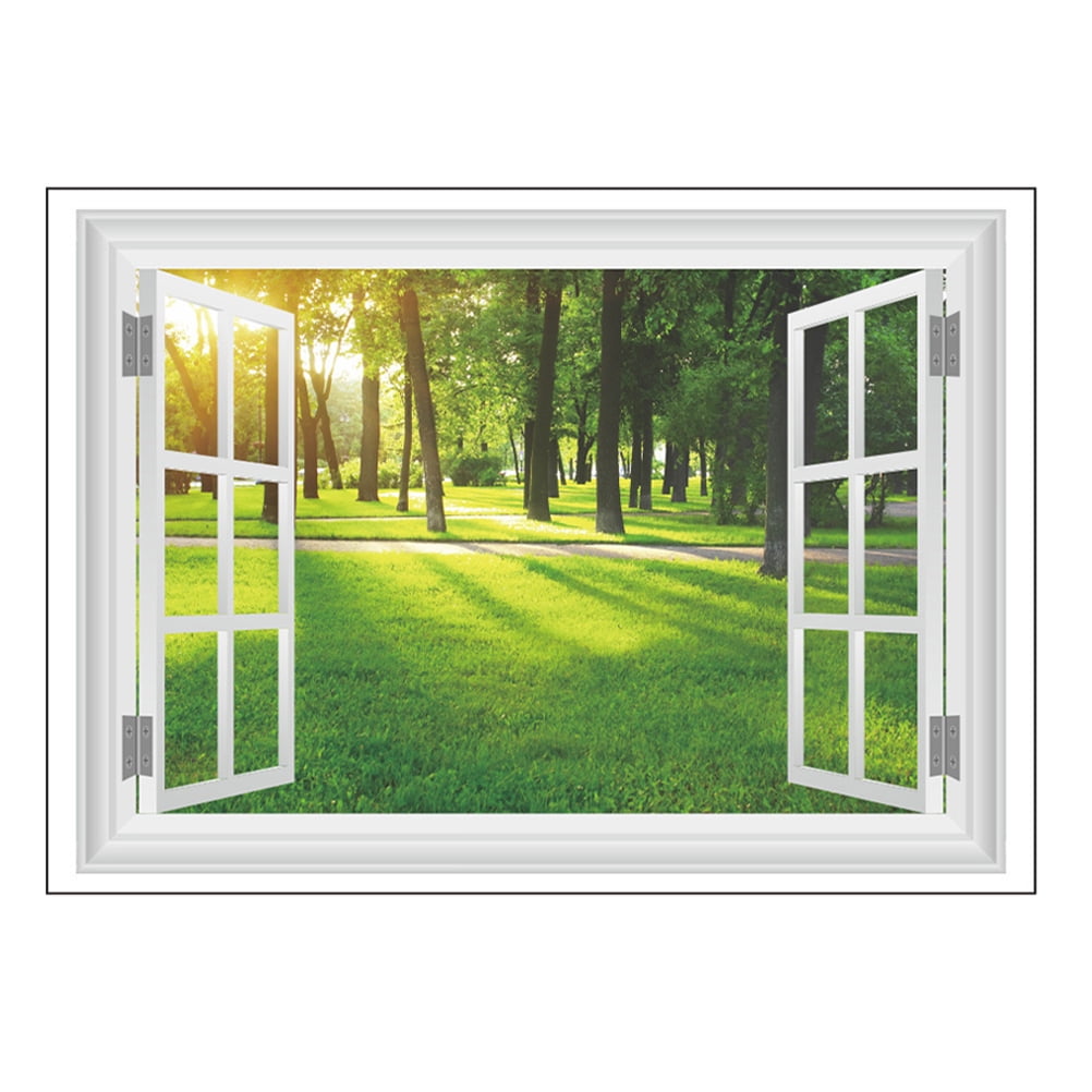 Natural Forest Landscape View Window Wall Decal Removable Wallpaper