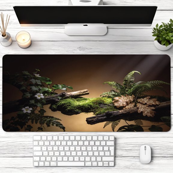 Natural Forest Moss and Wild Fern Plants Mouse Pad,Non Slip Rubber Pad,Desktop Decoration Drotection Pad,Washable,Lock Edge Multi Size,Mousepad for Home