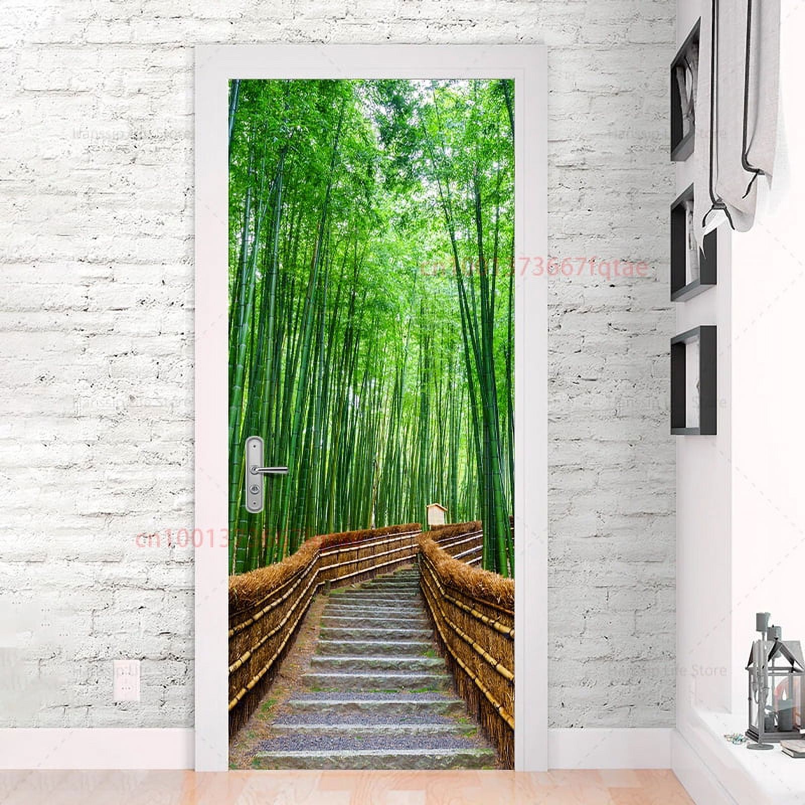 Natural Forest Stairsway Door Design Wallpaper Peel and Stick 3D Vision