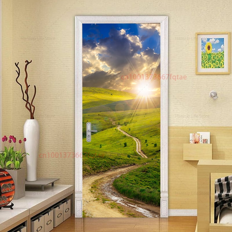Natural Forest Stairsway Door Design Wallpaper Peel and Stick 3D Vision