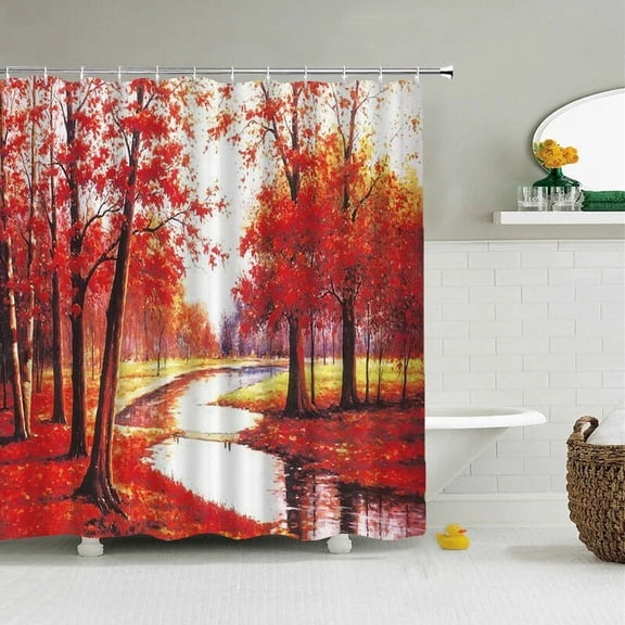 Natural Forest Tree Scenery Shower Curtain Bathroom Waterproof Polyester Fabric Bathroom Curtain 3d Printed Bath Screen Mat