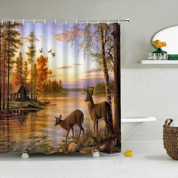 Natural Forest Tree Scenery Shower Curtain Bathroom Waterproof Polyester Fabric Bathroom Curtain 3d Printed Bath Screen Mat