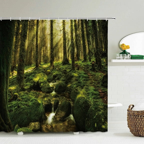 Natural Forest Tree Scenery Shower Curtain Bathroom Waterproof Polyester Fabric Bathroom Curtain 3d Printed Bath Screen Mat