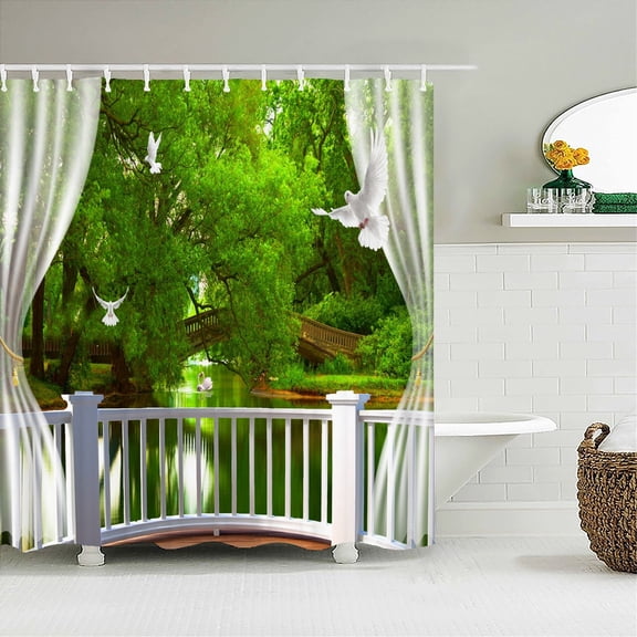 Natural Forest Waterfall Scenery Waterproof Shower Curtains Rainforest Print Bathroom Curtain Polyester With Decor Screen