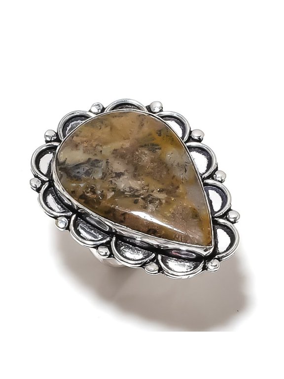 Natural Fossil Coral Gemstone 925 Sterling Silver Gift Ring Size 10.5