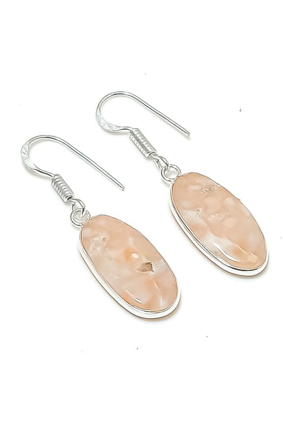Natural Fossil Coral Gemstone 925 Sterling Silver Jewelry Earring 1.58"