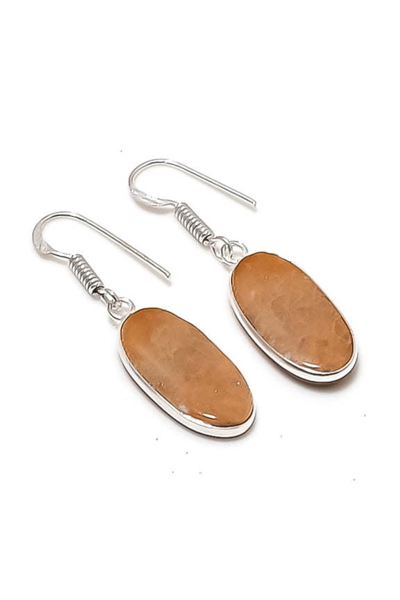 Natural Fossil Coral Gemstone 925 Sterling Silver Jewelry Earring 1.62"