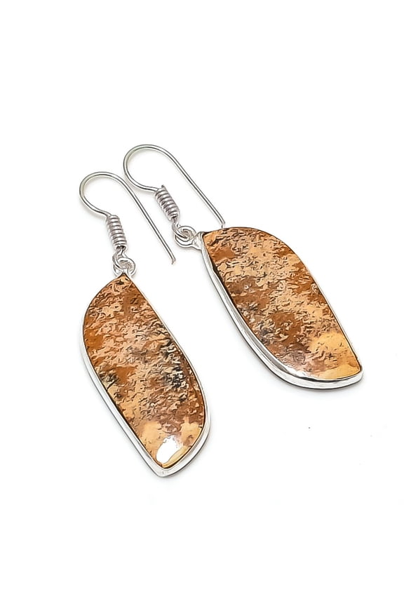 Natural Fossil Coral Gemstone 925 Sterling Silver Jewelry Earring 1.93"