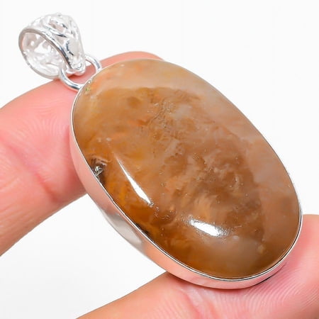 Natural Fossil Coral Gemstone Handmade 925 Sterling Silver Pendant 2.17"